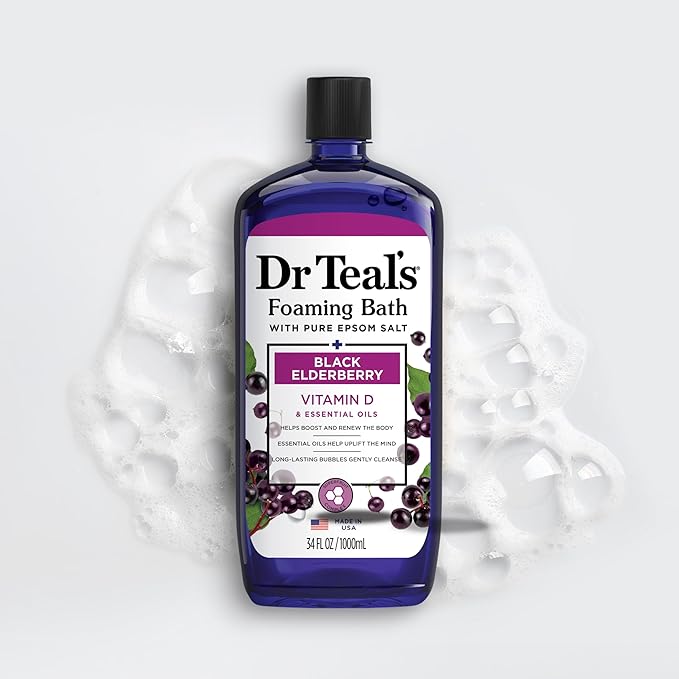 Dr Teal's Foaming Bath with Pure Epsom Salt, Black Elderberry with Vitamin D, 34 fl oz (Pack of 4)