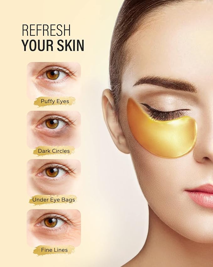 24k Gold Under Eye Patches (15 Pairs), eye mask, Collagen Skin Care Products, Eye Patches for Puffy Eyes, eye masks for dark circles and puffiness