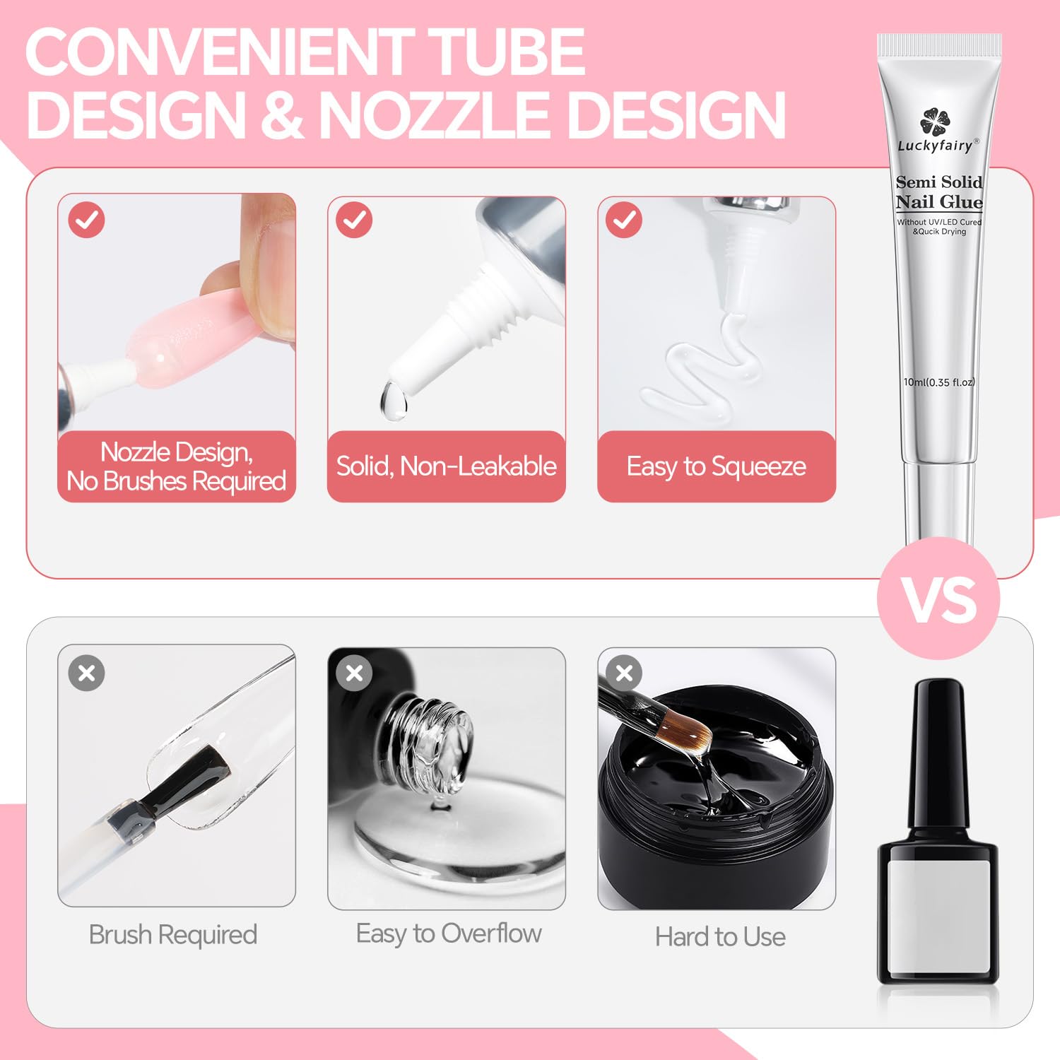 Super Strong Solid Nail Glue Gel for Press On Nails Tips, No U V Light Needed Gel Nail Glue 10g (2pcs) Quick Drying Adhesive Long Lasting Fake Acrylic Nails Glue Kit