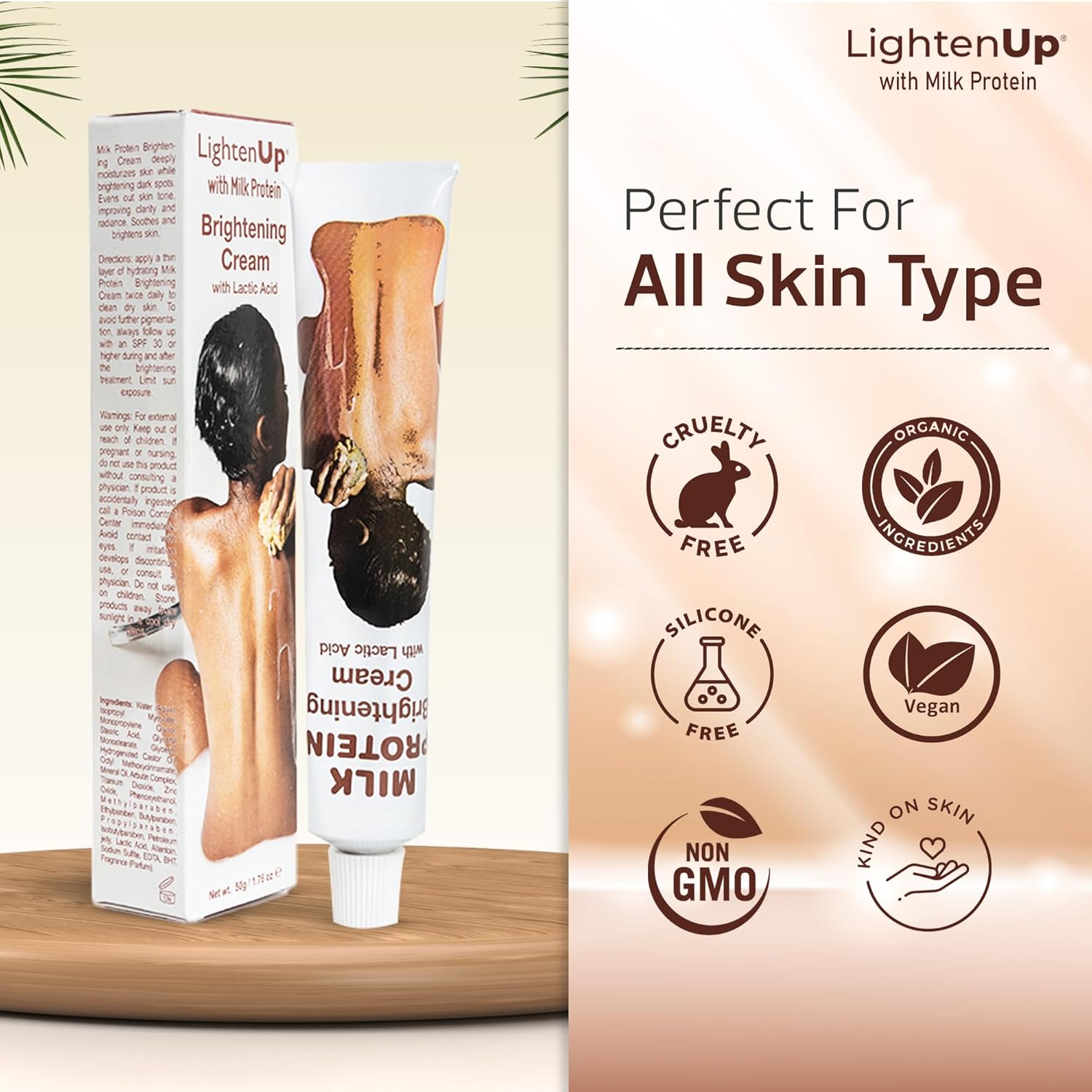 OMIC Lighten-Up Lactic Acid Cream - 1.7 Fl oz / 50 ml - Skin Brightening Cream, AHA Cream, Helps Even Skin Tone - with Vitamin C & Shea Butter