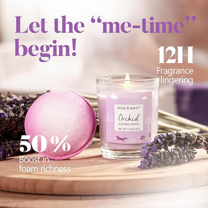 Spa Gifts for Women, Body & Earth 5 Pcs Gifts for Women Orchid Gift Sets, Bath and Body Womens Bath Gifts, Mothers Day Gift for Mom