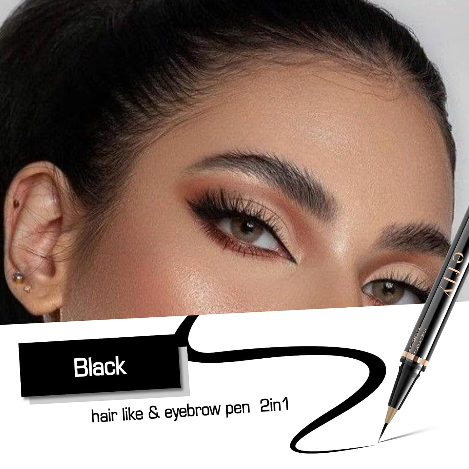 Eyebrow Pencils for Women, Microblading Eyebrow Pen Magical 2-in-1 Dual-Ended Brow Pen with 3D & Precise Brush-Tip Create Natural Hair-Like Brows, Last All-Day(Black)