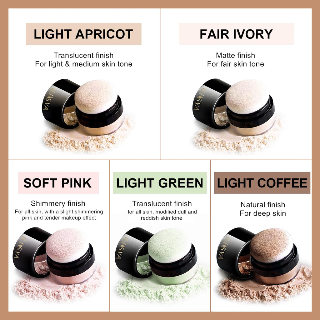 Setting Powder Lightweight Loose Powder Finishing Powder Long-Lasting Face Powder Waterproof with Soft Mushroom Powder Puff & Mirror, Matte Finish,0.28 Oz (Fair Ivory/Matte)