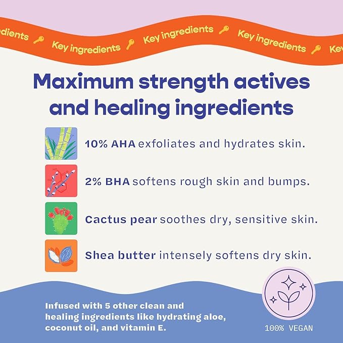 Slip'stick Body Balm - 10% AHA 2% BHA Exfoliating Body Lotion Stick, Moisturize Rough & Bumpy Skin, Salicylic & Glycolic Acid Lotion Bar, Cracked Heels & KP Bump Eraser, Strawberry Legs 3 OZ