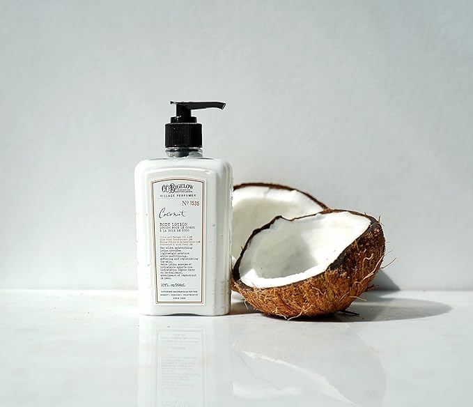 C.O. Bigelow Coconut Moisturizing Body Lotion for Women and Men, Village Perfumer Lotion with Olive Oil, Borage Oil, and Aloe Vera, 10 fl oz