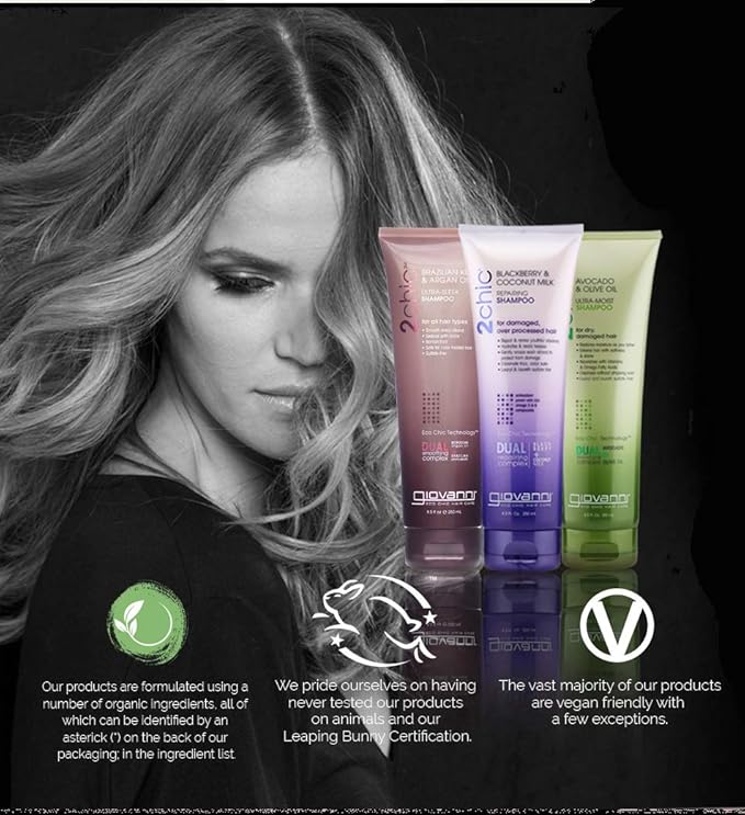 GIOVANNI 2chic Ultra-Repairing Hair Mask - Blackberry & Coconut Oil for Dry, Damaged & Processed Hair, Argan, Jojoba, Shea Butter & Keratin, Lauryl & Laureth Sulfate Free, Color Safe - 5 oz