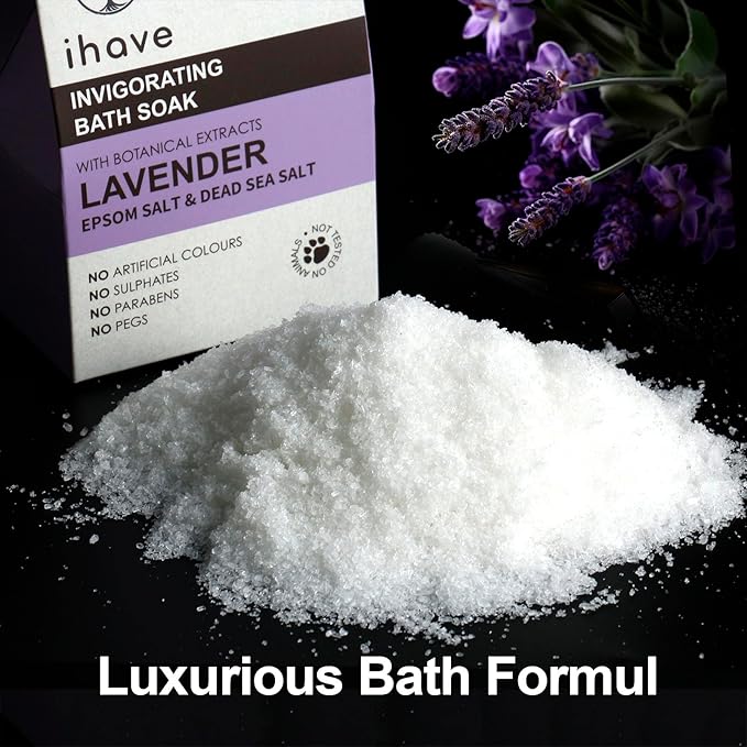 iHave Epsom Salt & Dead Sea Salt Bath Soak with Lavender Essential Oils, Unique Spa Gift Idea, Portable Bath Salts Gifts for Her and Him, Ideal Anniversary or Birthday Gifts for Women and Men