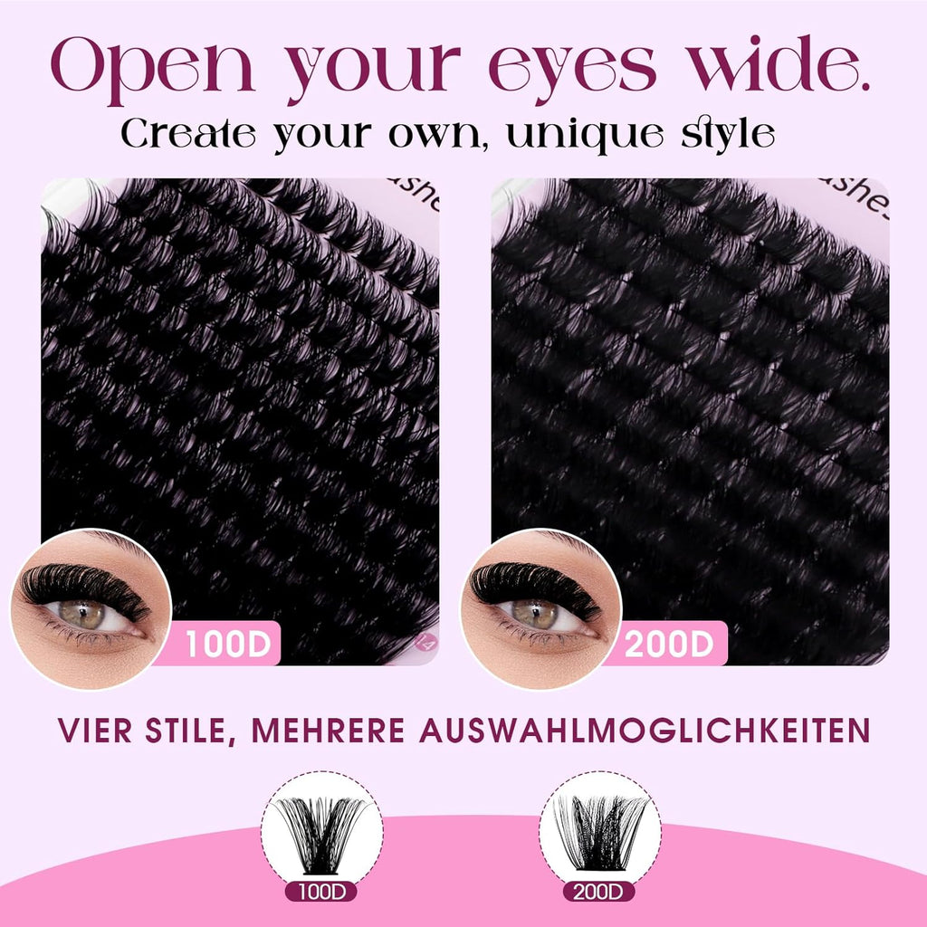 WENDY DIY D Curl Lash Clusters Book 468 Pcs Natural Look Individual Cluster Lashes Book Wispy-lashes Soft,100D+200D,28,10-18 mixed