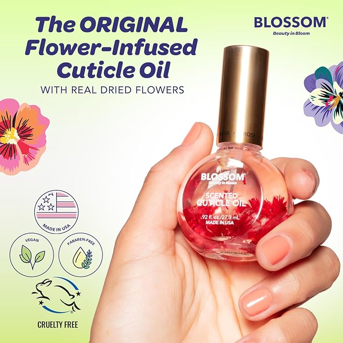 Blossom Cuticle Oil for Nails, Hydrating, Moisturizing, Gourmand Scented Nail Oil Cuticle Care, Infused with Real Flowers, Made in USA, 0.5 fl. oz, Matcha