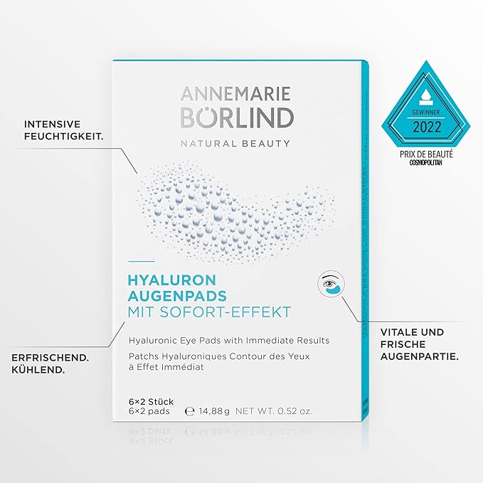 ANNEMARIE BÖRLIND Hyaluronic Acid Under Eye Mask – Vegan Eye Patches for Puffy Eyes with Tremella and Konjac Root– Remove Under Eye Bags Instantly – Cruelty-free Gel Eye Patch – 6 Pairs