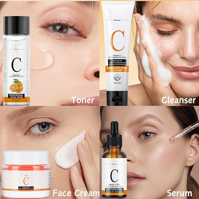 Skincare Kit Vitamin C Women Gifts - Skin Care Set Antioxidant - 5PCS Teen Skin Care Kit - Moisturizing Skincare Set - Skincare Gift Set for Women - with Cleanser, Toner, Serum, Eye Cream, Face Mask