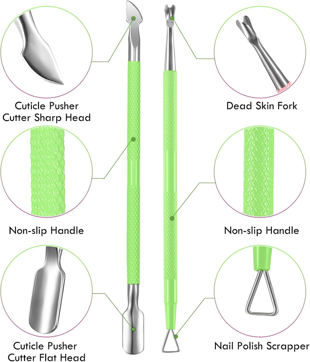 Cuticle Trimmer with Cuticle Pusher, XUNXMAS Cuticle Remover Cutter Nipper Scissor and Triangle Cuticle Nail Pusher Peeler Scraper, Durable Dead Skin Clipper Manicure Pedicure Tools (Green)