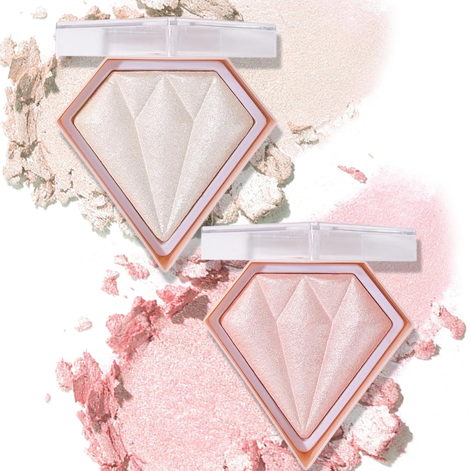 Face Shimmer Highlighter Palette, 1.0 Ounce, Pearl White+Fairy Pink, Long-Lasting, Shimmery, Powder, Unisex, Palette, Mixed Colors