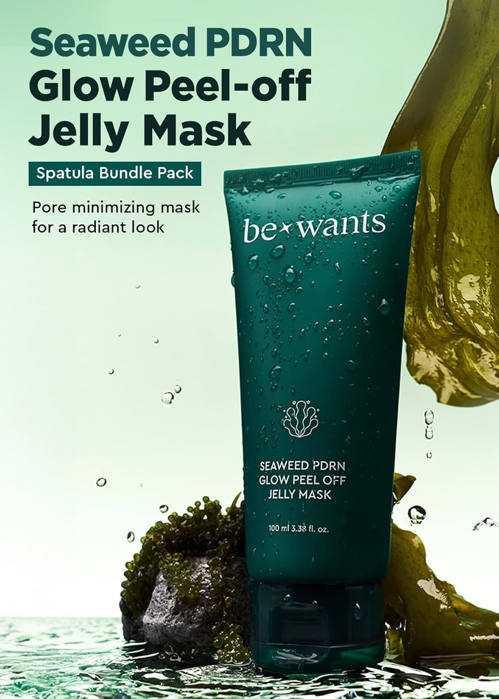 Bewants Seaweed PDRN Peel-Off Wrapping Jelly Mask 3.38 fl oz with Spatula | Facial Mask with AHA BHA & Niacinamide | Pore Minimizing | Smoother Skin Texture | 1 Pack