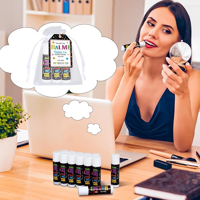 100 Pack Teacher Volunteers Appreciation Gifts Bulk Lip Balms Employee Staff Team Thank You Gifts Nurse Pastor Appreciation Favors You're the Balm for Women Men Coworkers Homeless