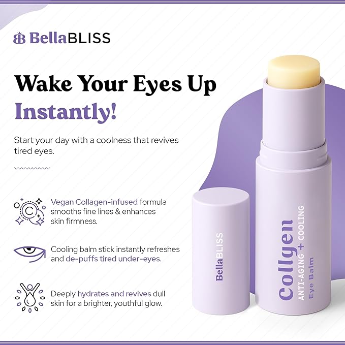 BellaBLISS Collagen Eye Balm Stick for Dark Circles, Puffiness & Wrinkles – Cooling Under Eye Cream with Collagen, Anti-Aging & Hydrating Formula – Made in Korea - 0.35 oz / 10 g - Pack of 1