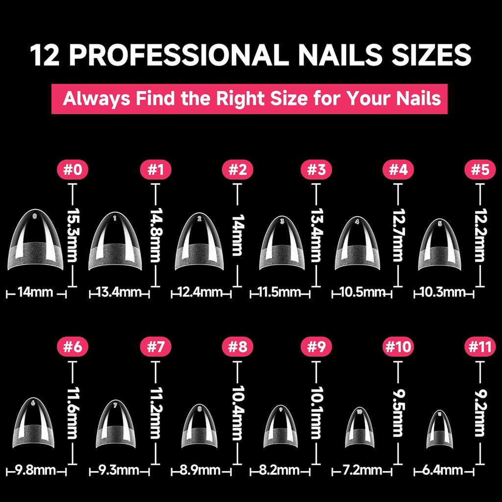 UNA GELLA Short Almond Gel Nail Tips: Half Cover 504PCS Extra Short Fake Nail Tips Almond Shape 12sizes Pre Etched Salon Quality Soft Acrylic Press On Nails for Home Nails Extension