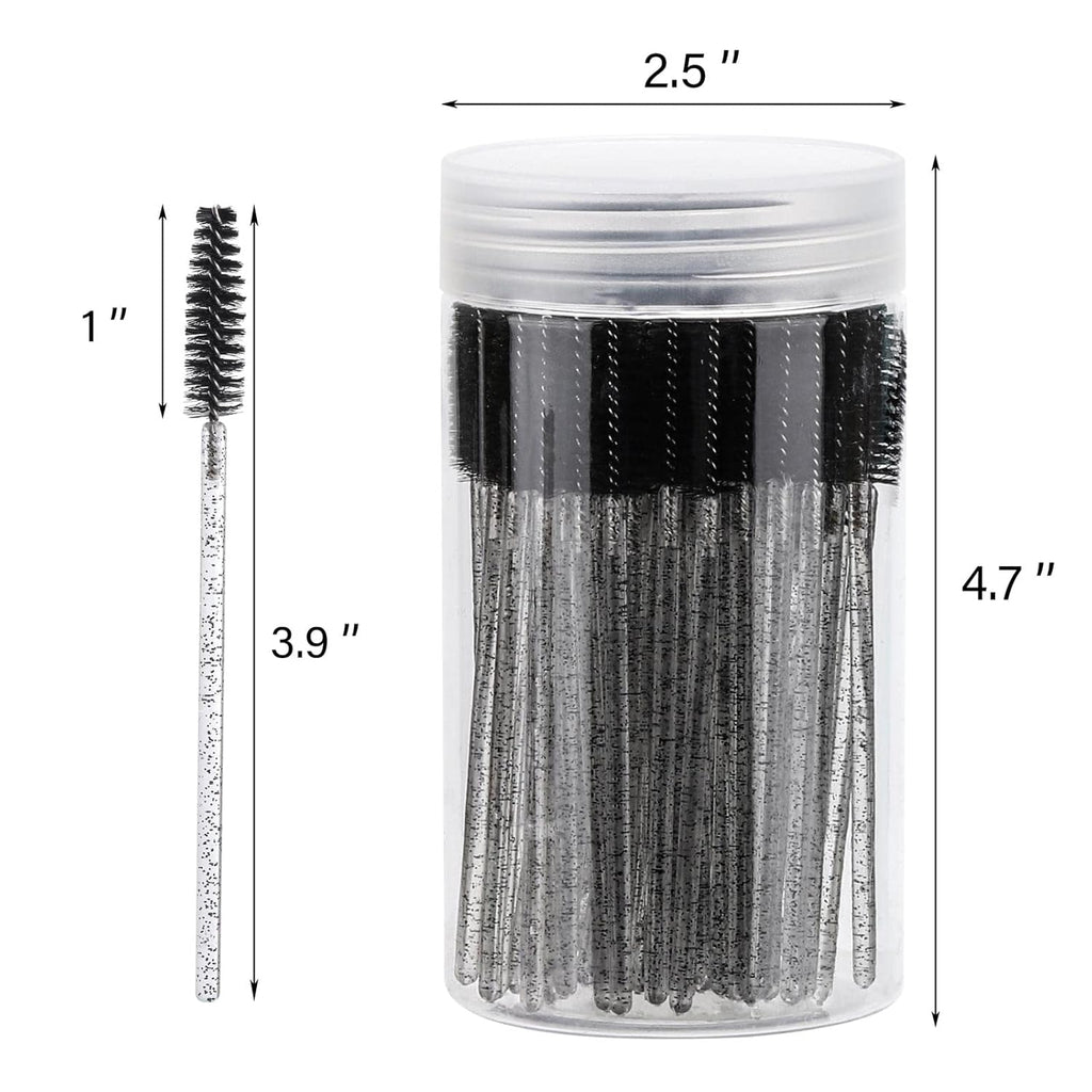 100 Pcs Disposable Mascara Wands, Crystal Eyebrow Spoolies Brush for Eyelash Extensions, Black Lash Brushes with Container