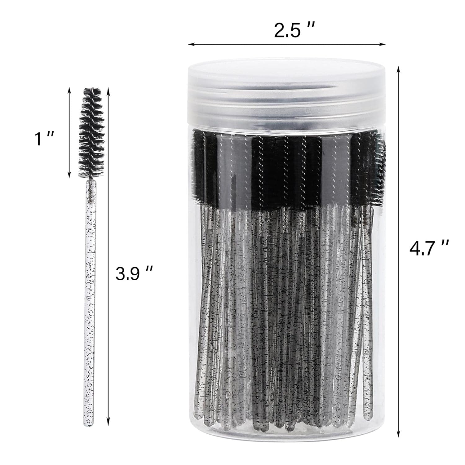 100 Pcs Disposable Mascara Wands, Crystal Eyebrow Spoolies Brush for Eyelash Extensions, Black Lash Brushes with Container