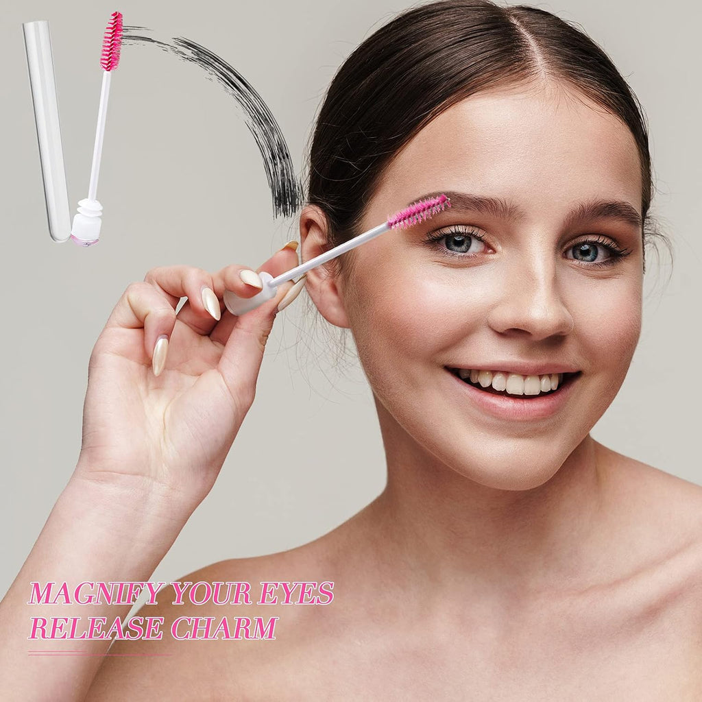 80 Pieces Disposable Mascara Brushes Tubes Set, 40 Pieces Empty Mascara Wand Tube with 40 Pieces Eyelash Brush Makeup Tool for Eyelash Extension(Pink Snowflake Style)