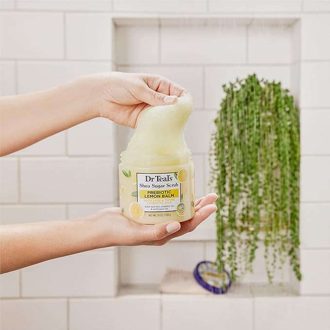 Dr Teal's Shea Sugar Scrub, Prebiotic Lemon Balm, 19 oz (Pack of 3)