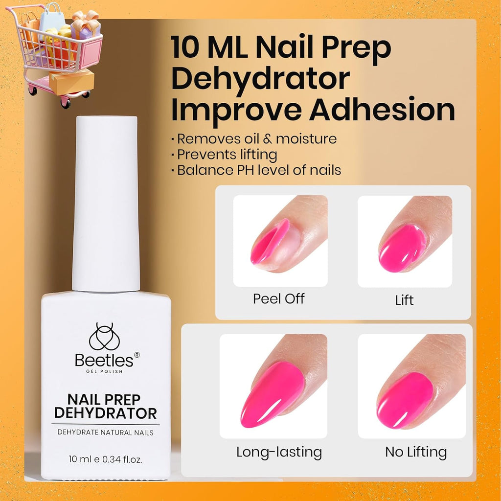 Beetles 9 In 1 Gel Nail Glue Nail Dehydrator Kit for Acrylic Nails Acid Free & Hema-Free Professional Dehydrator Prep for U V Gel Polish Long Lasting Led Lamp Required