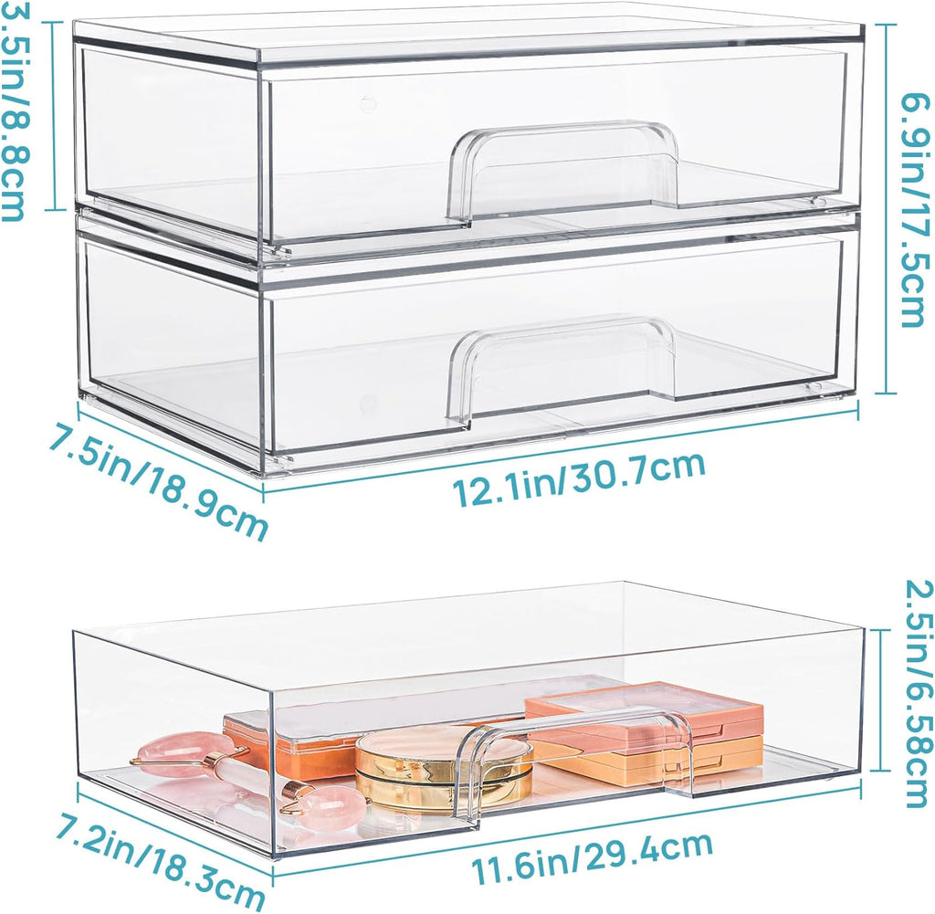 Vtopmart 12.1''W Clear Stackable Storage Drawers,6 Pack Acrylic Plastic Organizers Bins for Makeup Palettes, Cosmetics, and Beauty Supplies,Ideal for Vanity, Bathroom,Cabinet,Desk Organization