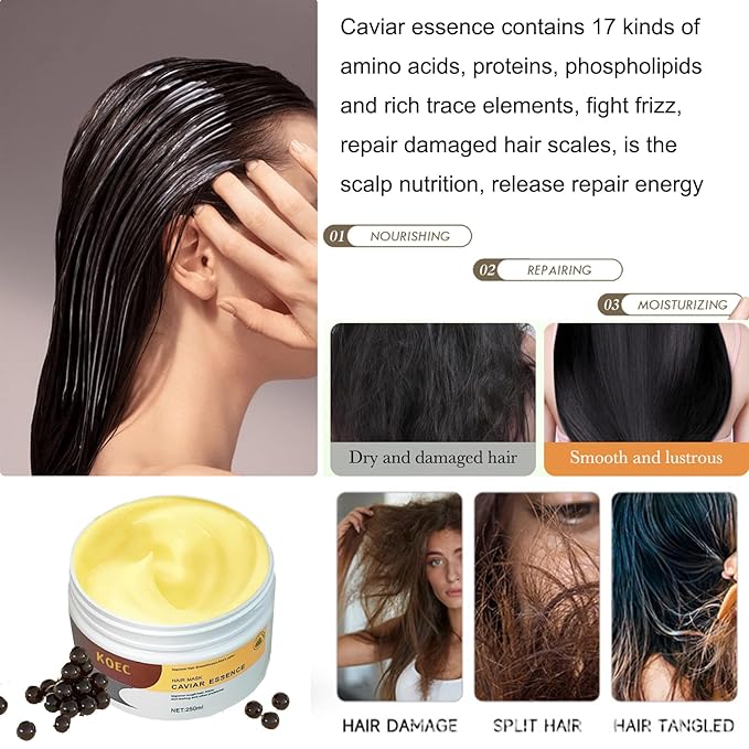 Collagen Hair Mask, Caviar Hair Treatment Mask For Damaged Hair Treatment Deep Repair Conditioning Collagen Hair Mask Essence for Dry Frizzy Hair All Hair Types