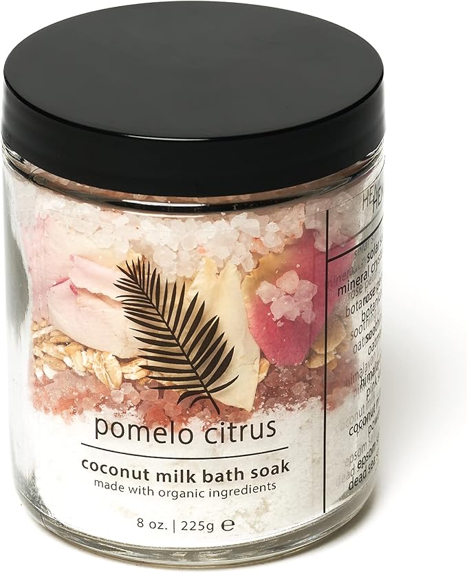 Hemlock Park Coconut Milk Bath Soak | Organic Coconut Milk, Botanicals, Dead Sea Salt, Epsom Salt, and Himalayan Pink Mineral Salt | 9.5 oz Jar (9.5 oz, Pomelo Citrus)