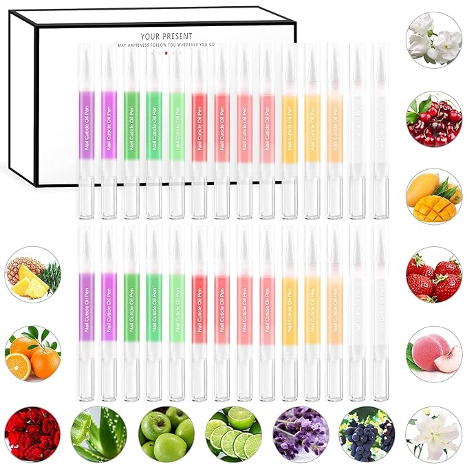 28Pcs Nail Cuticle Oils Nutrition Oil Pen Nail Nourishment Pens 28 Smell Cuticle Revitalizer for Agnail Nourish Skin NailCare (28pcs)