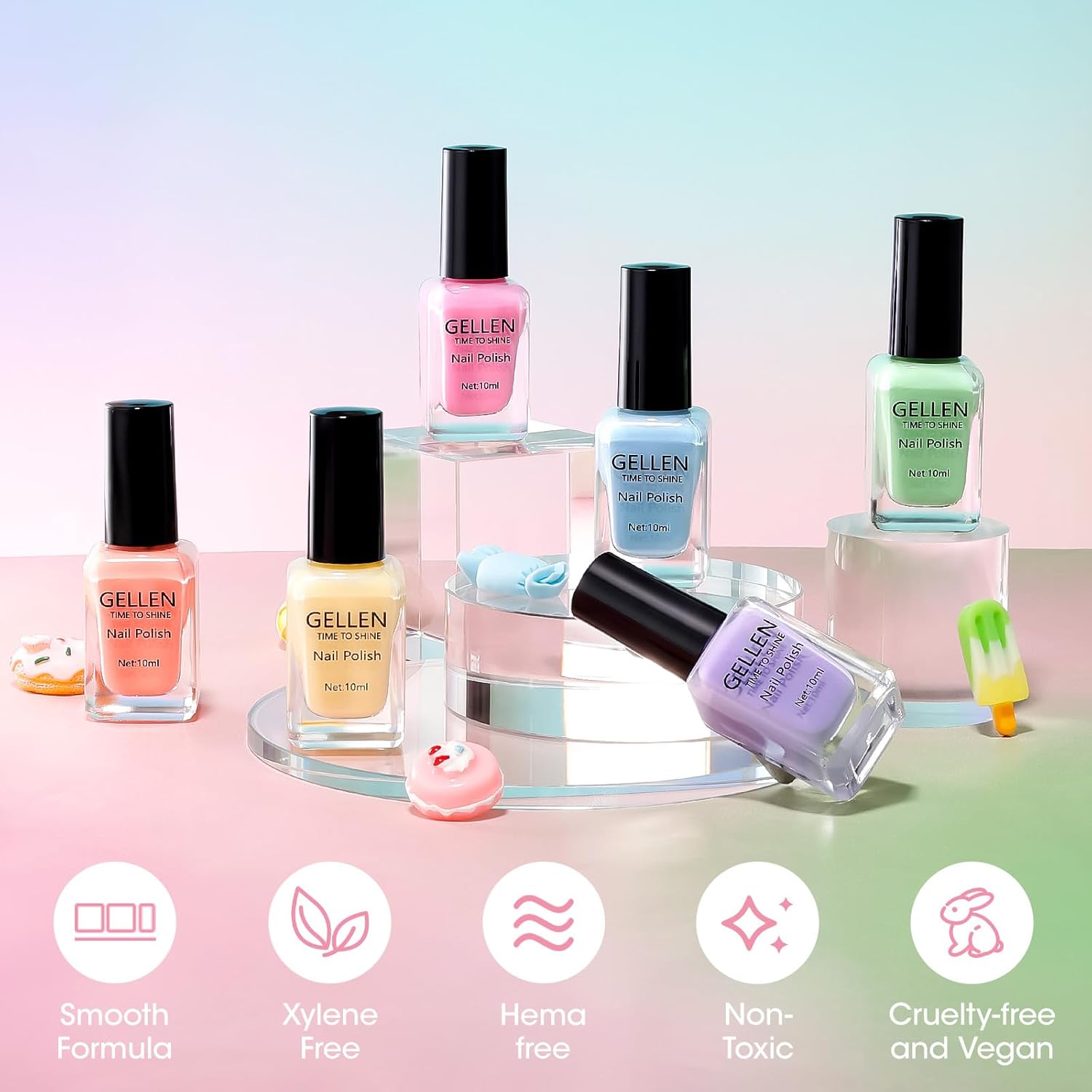 GELLEN Clear Pastel Jelly Nail Polish, Sheer Natural Regular Nail Polish Quick Dry Spring Summer 6-Color Set for Acrylic Natural Nails Home Salon, No UV Gel, Chip Resistant, Hema Free, Non Toxic