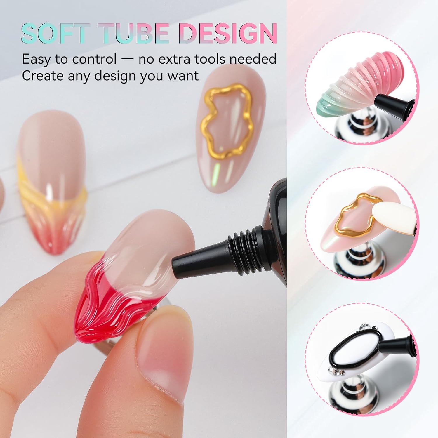 Makartt 3D Gel Nail Art Set – Clear & Noir Sculpting Gel for DIY Embossed Nail Designs – No Wipe Easy-Squeeze Tube Nail Glue for 3D Drawing, Molding, Rhinestones & Decoration (2 x 15g)