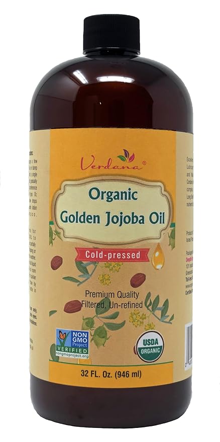Verdana Organic USDA Certified Organic Golden Jojoba Oil, Cold Pressed, Unrefined, 32 Fl Oz Bulk size - Deepthi Organics
