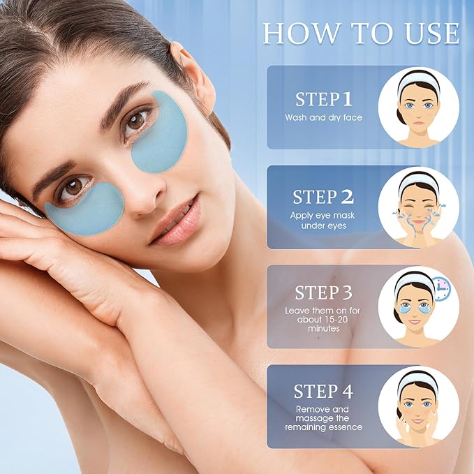 Under Eye Patches Masks - for Eye bags,Dark Circles,and Fine Lines,puffiness Smoothing Skin Care Treatment with Collagen and Hyaluronic Acid for Women and Men, (60 Pcs) Blue