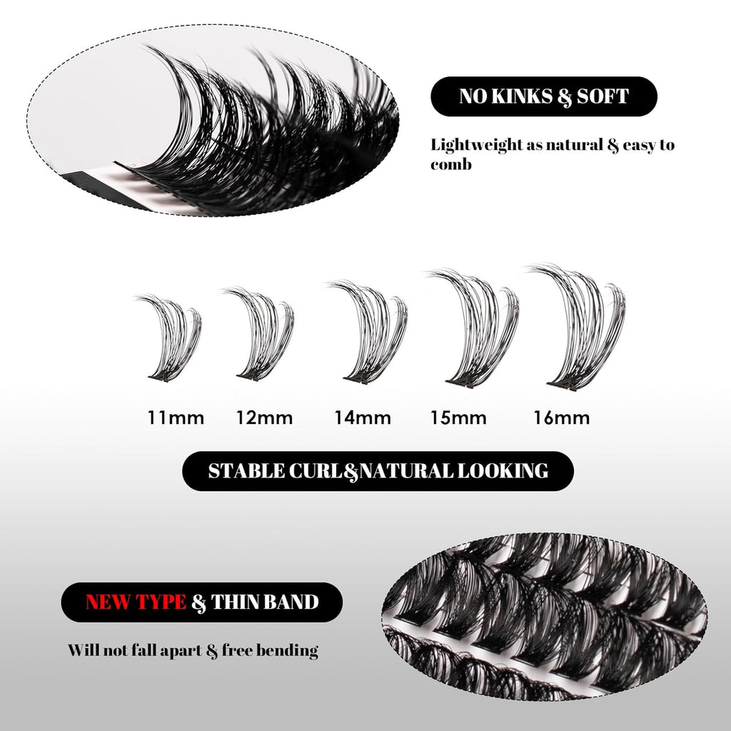 Lash Clusters 320pcs Individual Lashes 30D&40D&60D DIY Lash Extensions D Curl Lash Clusters False Eyelashes Natural Look 11-20mm Mix Cluster Eyelash Extensions EASY TO USE (30D+40D+60D-0.07D)