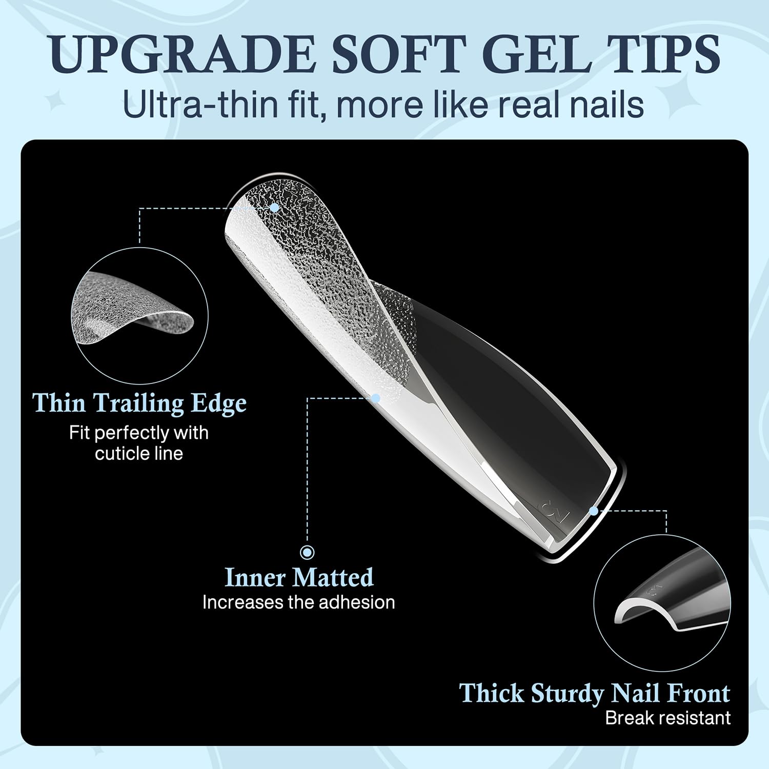 Medium Gel Coffin Nail Tips, 240pcs Soft Gel Pre-Shaped Acrylic Fake Nails, Half Matte Full Cover Clear Press on Flase Nail Tips for Extension Nail Manicure Home DIY 12 Sizes Gelly Tips