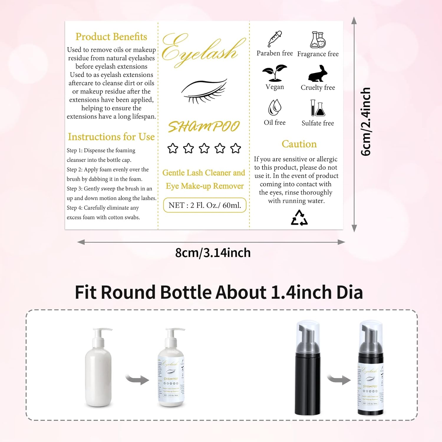 100 Pcs Lash Shampoo Bottle Brushes Set 20 Empty Foam Pump Dispensers 20 Label Stickers 20 Mascara Wands and Tubes 20 Cleansing Brush 20 Bag for Eyelash Extensions Aftercare(Black)