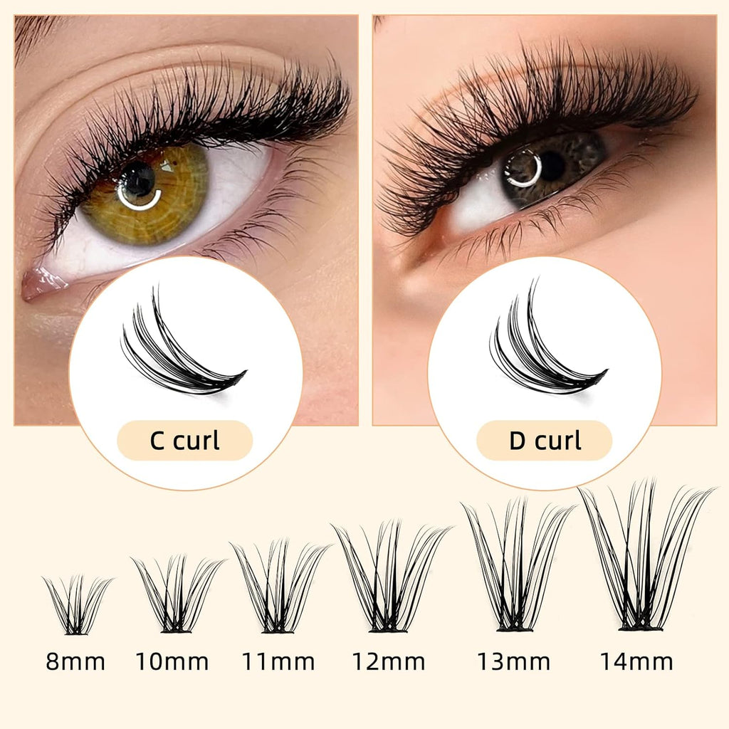 QUEWEL Lash Clusters 240Pcs Individual Lashes 20D+30D C Curl 8-14mm Length DIY Lash Extension Soft False Eyelashes Wispy Cluster Lashes Easy to Create Natural Look At Home(20D+30D-C-MIX8-14)