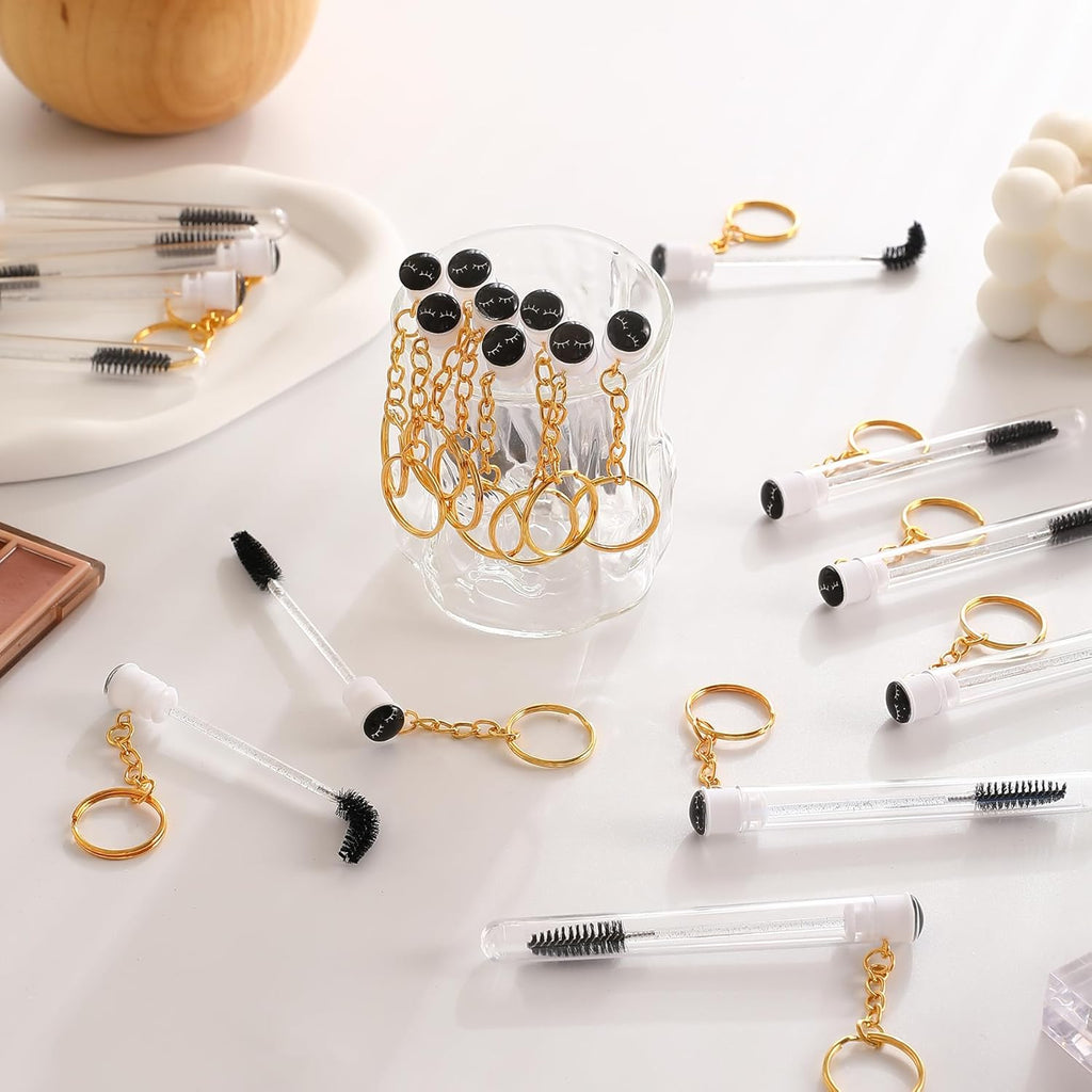 Upgrade 48 Pieces Disposable Mascara Wands Set,Include 24 Pcs Crystal Lash Spoolies Brush and 24 Pcs Reusable Keychain Empty Eyelash Brush Tubes (Black)