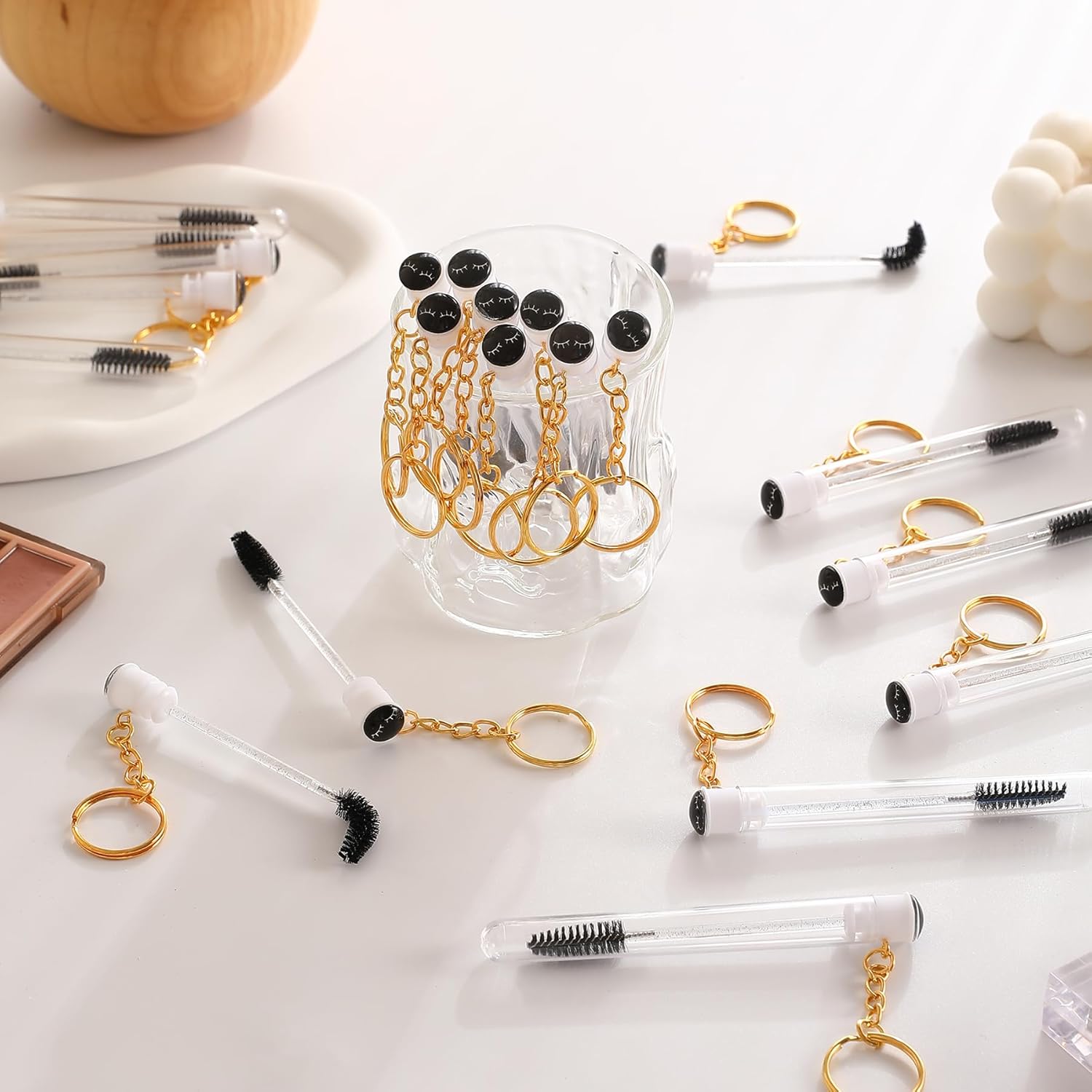 Upgrade 48 Pieces Disposable Mascara Wands Set,Include 24 Pcs Crystal Lash Spoolies Brush and 24 Pcs Reusable Keychain Empty Eyelash Brush Tubes (Black)