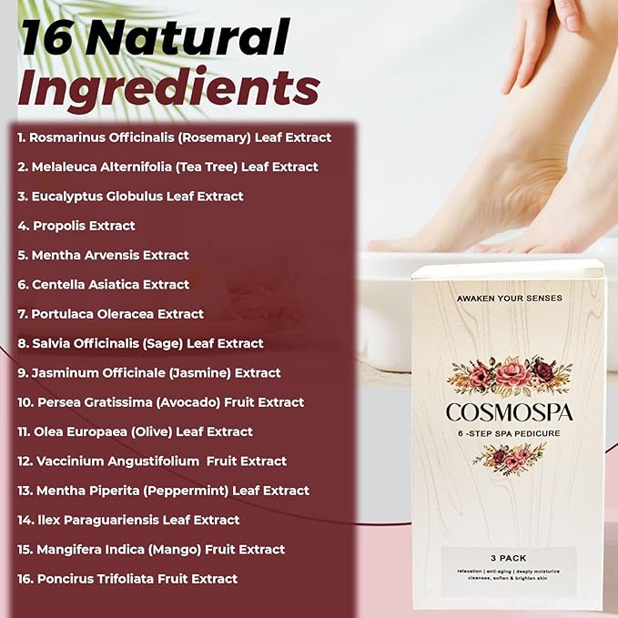 CosmoSpa Deluxe Six-Step Pedicure Set - 3 Pack, Premium Foot Care Kit for Ultimate Spa Experience at Home, Perfect for Relaxation and Rejuvenation (Pearl)