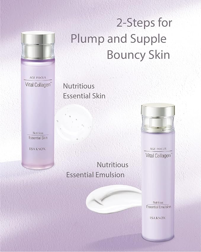 ISA KNOX AGE FOCUS VITAL COLLAGEN SKINCARE GIFT SET (370ml / 12.51 Fl Oz) - Korean Luxury Premium High-end Skin Toner, Emulsion Lotion, Cream by LG BEAUTY. Hydrolyzed Collagen,