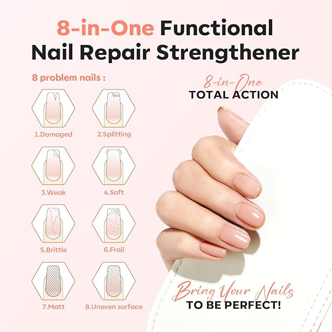 modelones Nail Strengthener Ridge Filler for Nails Repair Kits Jelly Nude Nail Polish for Thin Weak & Damaged Nails Hardener for Nail Protection, Nail Care, 15ml
