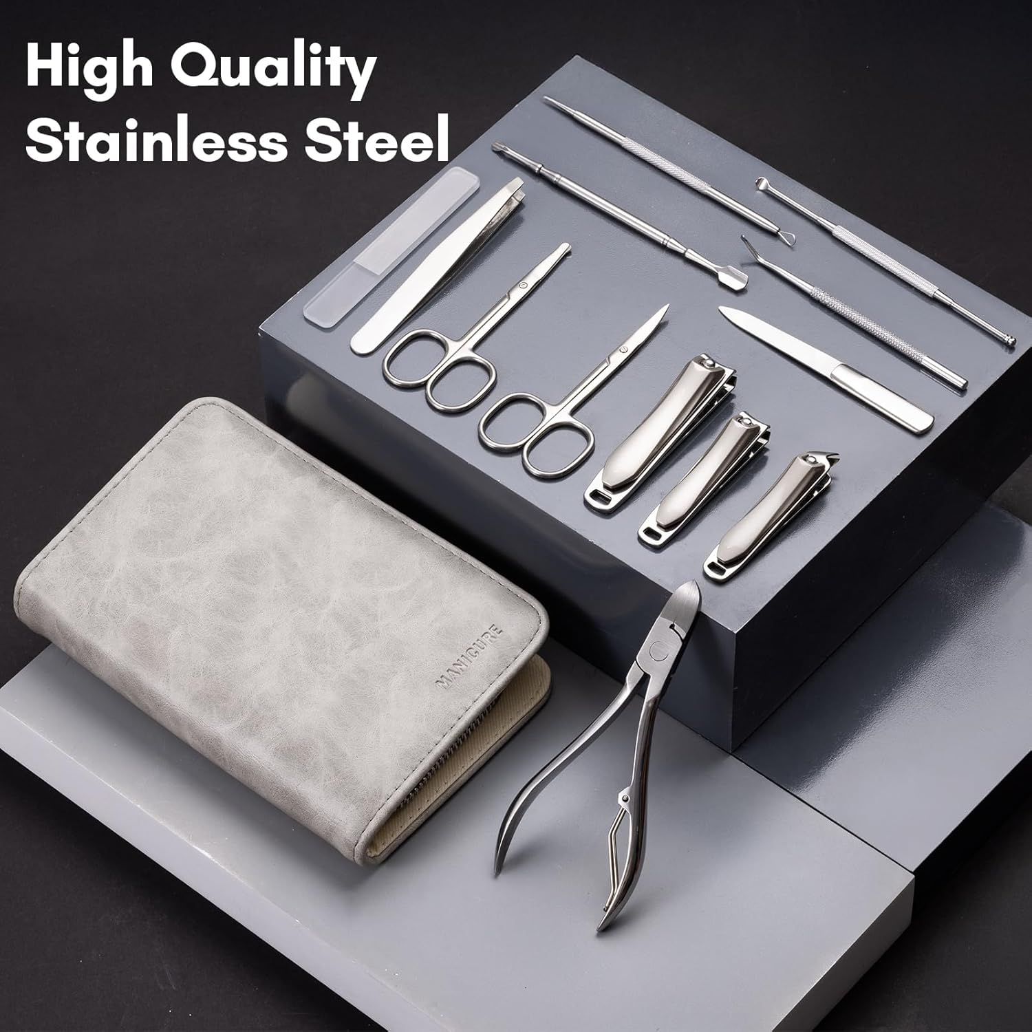 FAMILIFE Professional Manicure Set, Manicure Kit, Nail Clippers Set, Stainless Steel Pedicure Tool, Nail Kit with Portable Leather Travel Case Luxury Gifts for Him