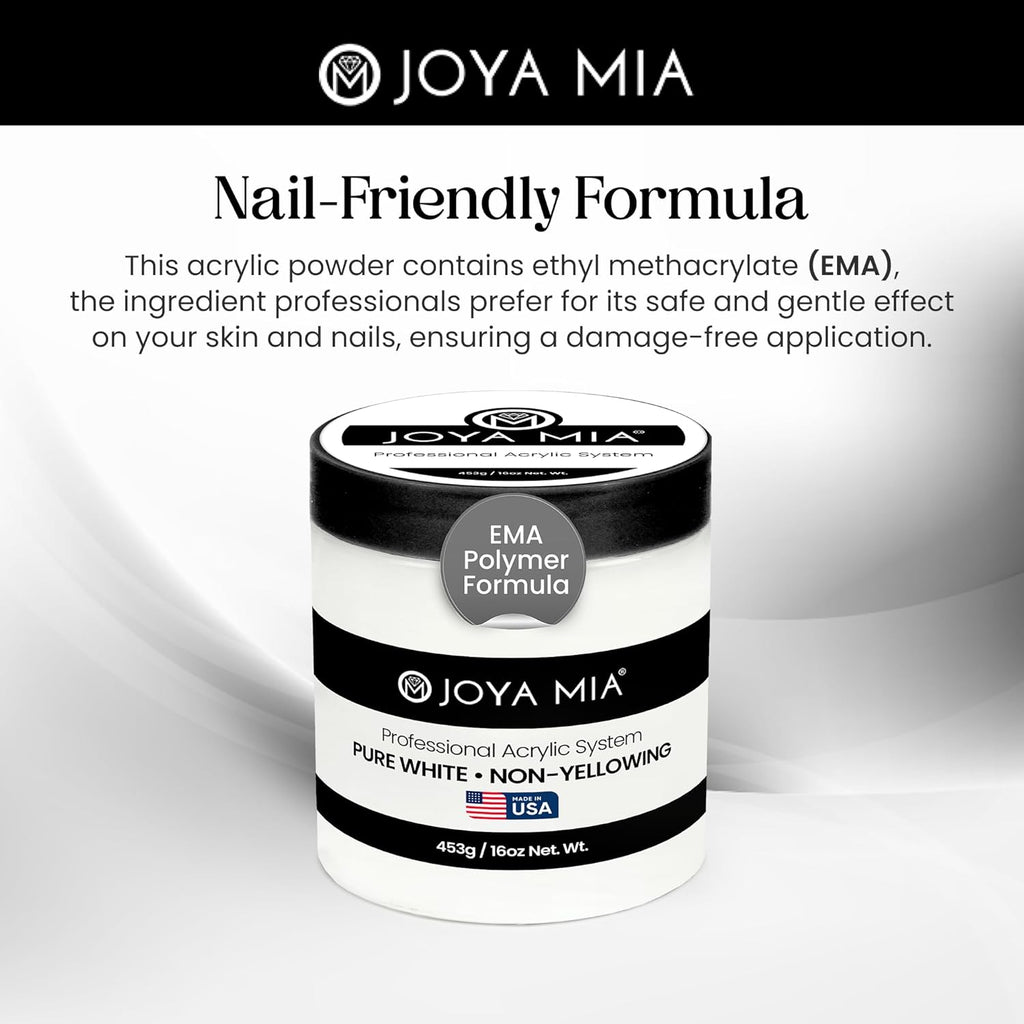 Joya Mia Acrylic Powder for Nails, MMA-Free, Super Adhesion Professional Powder for Flawless & Long-Lasting Nail Enhancements, Easy Application, Vibrant & Stunning Colors - Pure White, 5 lbs