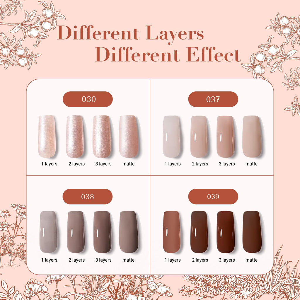 AZUREBEAUTY Nail Polish Set, 4 Colors Nude Brown Skin Glitter Quick Dry Natural Nail Lacquer Strengthening Treatment Kit with Top Coat DIY Salon at Home