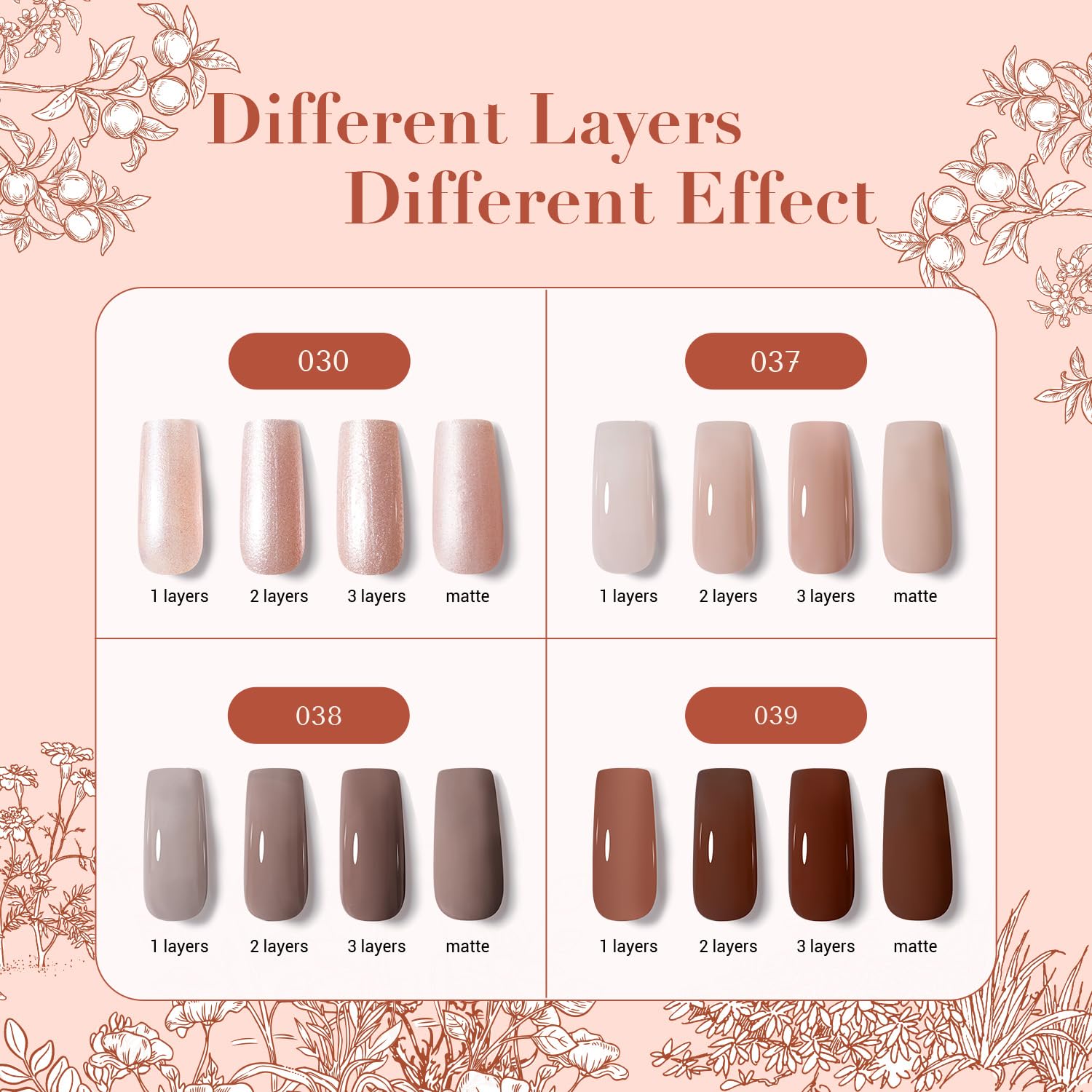 AZUREBEAUTY Nail Polish Set, 4 Colors Nude Brown Skin Glitter Quick Dry Natural Nail Lacquer Strengthening Treatment Kit with Top Coat DIY Salon at Home