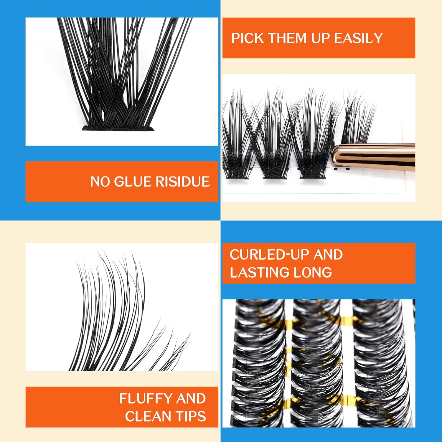 B&Q Lash Clusters 40D-C-9-16MIX Individual Lashes 280 Clusters Manga Lashes False Eyelash Lash Clusters Extensions DIY Eyelash Extensions at Home (40D-C,9-16MIX)