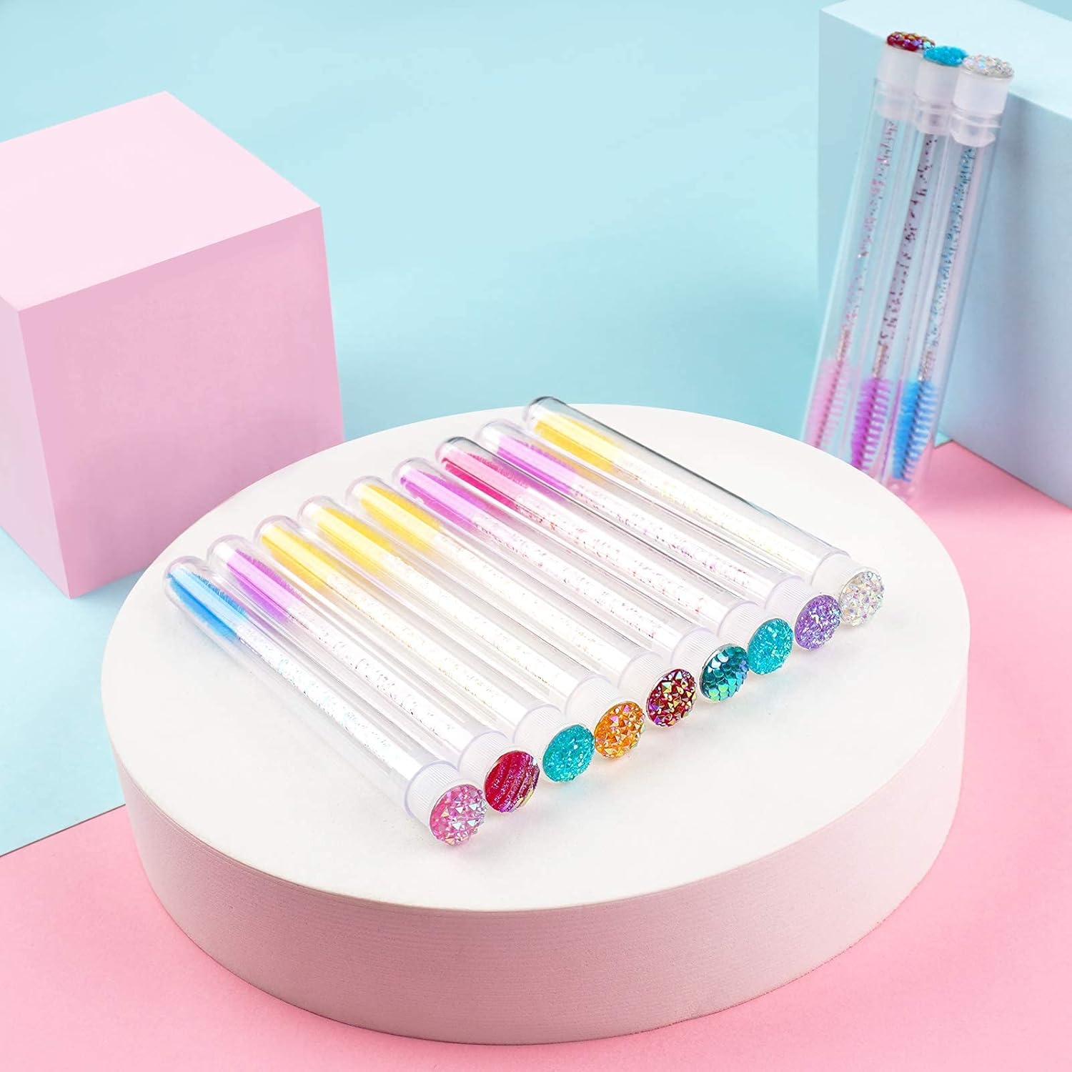 i-Laesh 20 Pcs Lash Brush Eyelash Brushes for Eyelash Extensions Spoolies Cleaning Mascara Wands Tube Diamond Disposable Makeup Tool Applicator Set Sanitary Extension Supplies (Assorted Color)