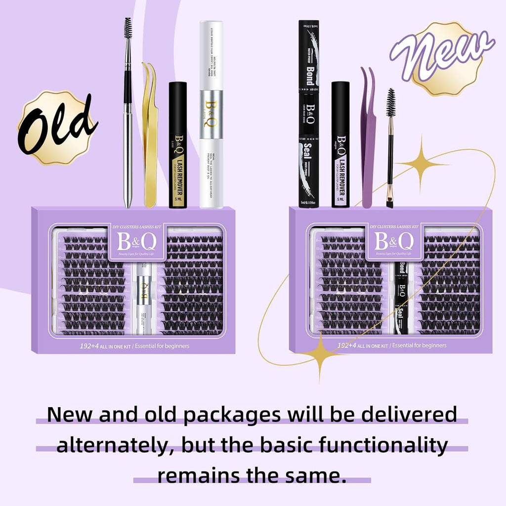 B&Qaugen Lash Extension Kit 192 PCS Eyelash Extension Kit D Curl Lash Clusters Kit Wispy Individual Lash Kit DIY Lash Extension Kit with Lash Glue and Remover Applications (B05+B06, Kit)